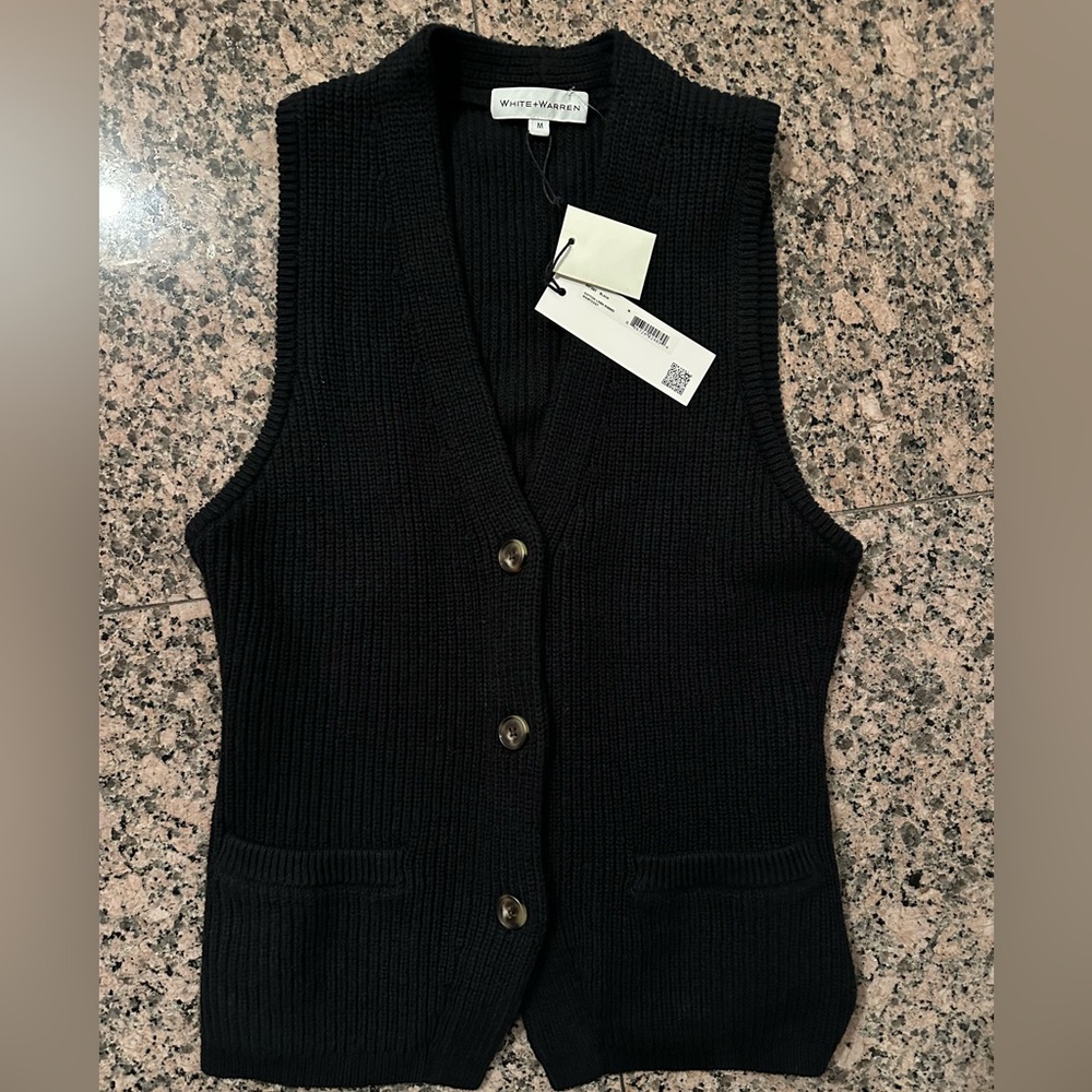 White + Warren Cotton Linen Ribbed Waistcoat